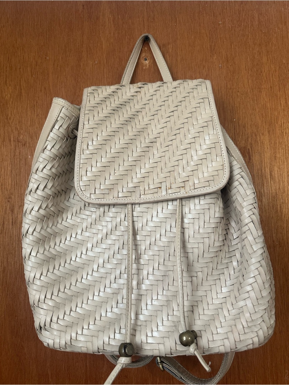 Woven Cream Backpack with Flap Closure